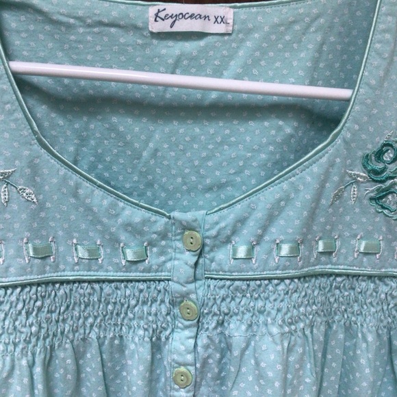 Key Ocean Elegant nightgown 100% cotton jersey, embroidered, satin trim, sz 2XL - Picture 2 of 11